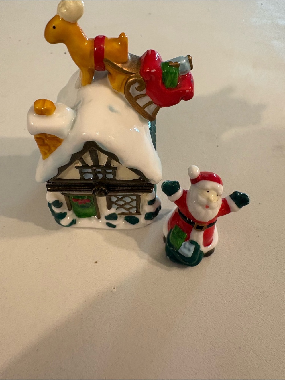 Vintage Midwest Cannon falls-trinket -box up on the Rooftop-mini Santa